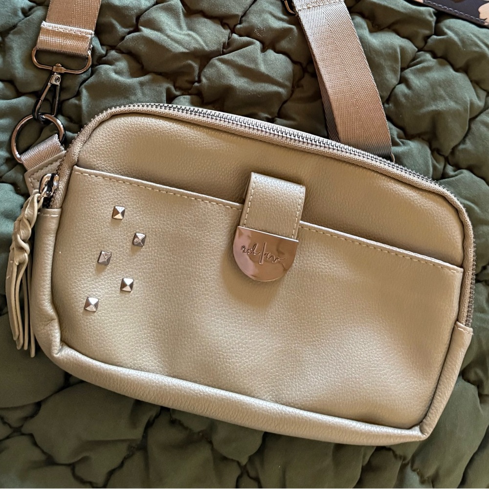 Neutral Crossbody Bag with Stud Accents